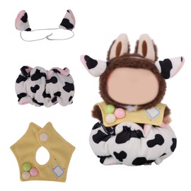 Doll Clothes, Cute Cow Theme Toy Clothes for 6.69in Small Baby Plush Dolls Outfit Sets with Scarf Pants Headband Toy Outfits Accessories for Decoration Displaying