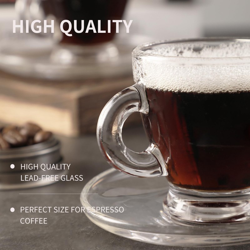 GURUDAR Espresso Cups with Saucers and Spoons Set of 6,
