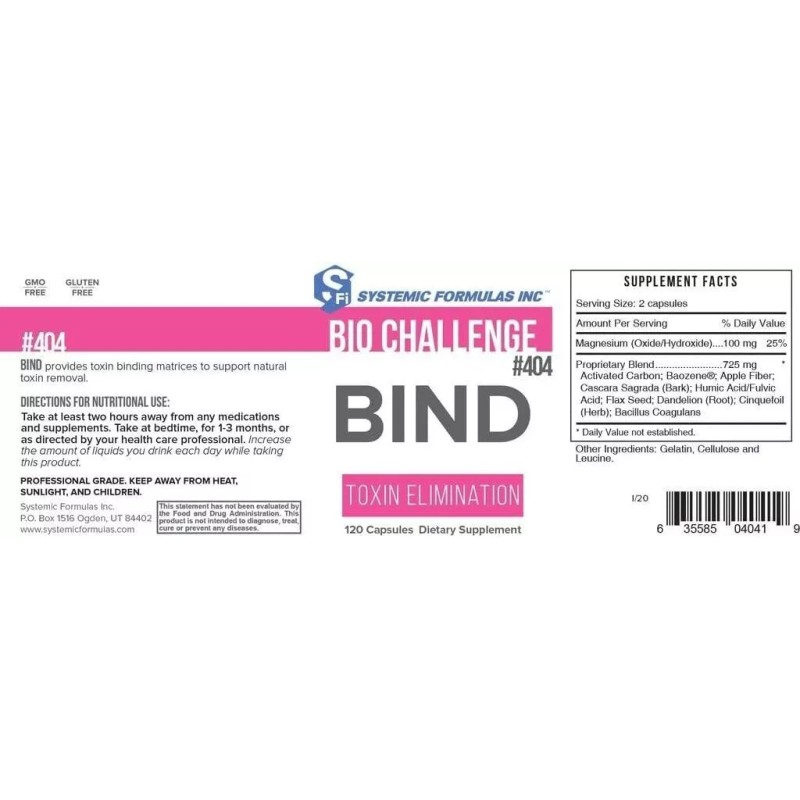 Systemic Formulas Bio Challenge #404 Bind, Toxin Elimination, 120 Capsules,