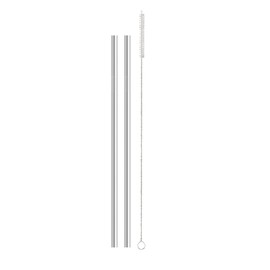 HIC Kitchen Reusable Tumbler Drinking Straws, 18/8 Stainless Steel, Set of 2 Straws with Cleaning Brush