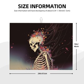 Skull Flower Dish Drying Mat 18x24 For Kitchen Counter Absorbent Microfiber Dishes Pad Dish Drainer Rack Mats Fast Dry Kitchen Accessories