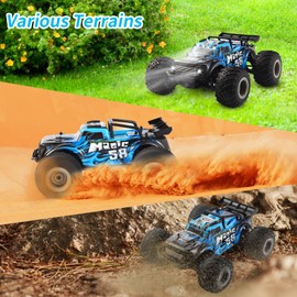 SUPAUSUP Remote Control Car, All Terrain 1:18 Remote Control Truck for Boys, 2.4GHz RC Car with Cool Led Light and Two Rechargeable Batteries, 20KM/H Monster Truck Toys Gifts for Kids