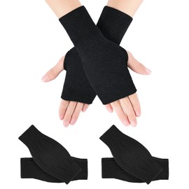 Kieswan 2 Pairs of Fingerless Gloves, Unisex, Knitted Pulse Warmers, Women's Soft Hand Warmers, Men's Winter Gloves, Without Fingertips (Black), black