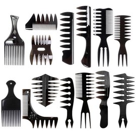 Set de 14 Peines para Hombre de ABS, Kit de Estilizado Masculino con Dientes Anchos y Texturizador para Barba, Pompadour, Slick Back, Raya Lateral y  