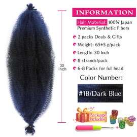 Hbegant Cabello Afro Trenza De 30" 2 Paquetes, Springy Afro Trenza Cabello Pre-Esponjado Spring Trenza Cabello Pre Separado Envoltura Cabello Para Locos Suave Extensiones De Cabello(30"(Paquete De 2))