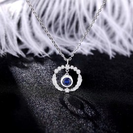 Qings Silver Feather Necklace for Women S925 Birthstone Necklace Lucky Star Circle Feather Pendant Necklace Birthday Gift for Girls Women