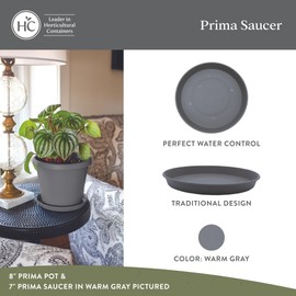 The HC Companies Round Prima Flower Pot Saucers - Plastic Plant Saucer for Outdoors & Indoors - Traditional Plant Pot Trays for Water Drainage -Durable Plant Tray (7-inch Warm Gray, Pack of 1)