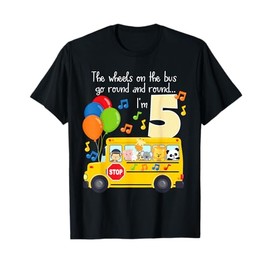 The Wheels On The Bus 5th Birthday 5 Yrs Old Family Matching T-Shirt