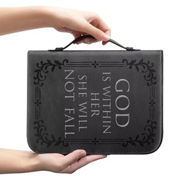 Cozeyat Black Cross Bible Case for Men, 12x9 Inch Bible Covers for Women with Pockets, Dustproof Bible Protective Sleeve with Book Fixing Straps