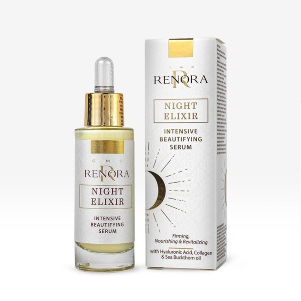 RENORA Serun with Hyaluronic Acid Highly Concentrated Night Elixir Intensive Regenerating Night Serum Anti-Ageing Care Face Care Firming Nourishing Revitalising and Wrinkle Correcting 30 ml