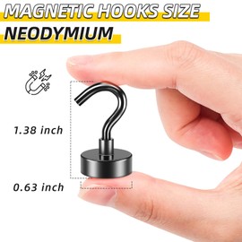 VNDUEEY 20 Pack Black Magnetic Hooks, 25Lbs Strong Magnet Hooks for Hanging, Metal Magnet Hooks Heavy Duty, Magnetic Hook for Home, Office, Classroom and Cruise Cabins