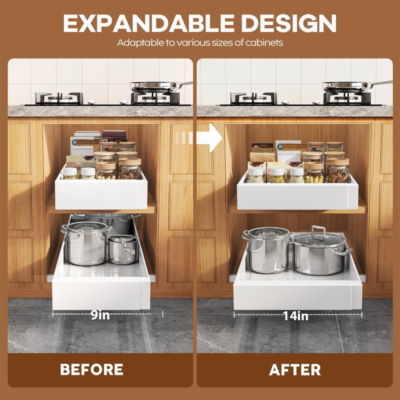 Seinloes 2 Pack Expandable (9"-14") Pull Out Cabinet Organizer 21"