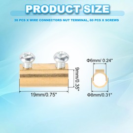 PATIKIL 19x8x9mm Wire Connectors Nut Terminal, 30 Pcs 15 A Brass Splicing Quick Wiring Connection Terminal Circuit Connector Nut Kit with Screws, Brass Tone