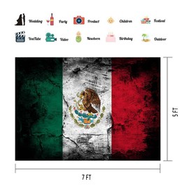 EOALOR EOA 7(W) x5(H) FT Grunge Mexican Flag Photography Backdrop for Holiday Party, Mexico Independence Eagle Aztec Cactus Background, Photo Booth Studio Props