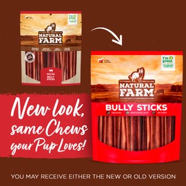 Natural Farm Odor Free Jumbo Bully Sticks (12 Inch, 5 Pack), Extra-Thick Chews for Dogs, Fully Digestible 100% Beef Treats, Supports Dental Health, Keep Your Dog Busy with 50% Longer Lasting Chews…