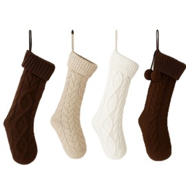 Shyyween 4 Pack Cable Knit Christmas Stockings 18 Inch Farmhouse Large Rustic Neutral Knitted Stockings Ornaments Hanging Xmas Decorations for Family Holiday Party Decor(Elegant Style)