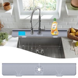 33 inch Sink Splash Guard Mat  Faucet Drying Silicone Handle Drip Catcher Tray Longer for KitchenBathroom Protector Countertop (Black) - Color: Gray