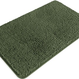 PureSwan Loden Green Bathroom Rugs – Absorbent and Washable Bath Mat, Non-Slip, Thick Soft Chenille Bath Rugs for Bathroom Floor, Shower, Sink - 20" x 32"