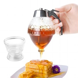 Honey Dispenser, Clear Cinnamic Acid No Drip Syrup Pot with Lid Sugar Jar for Home Kitchen Pancakes