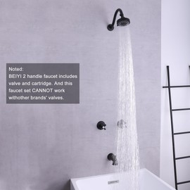 BEIYI 2 Handle Shower Faucet Set, Matte Black Two Handle Shower Faucet Set with Tub Spout 2 Knobs Tub and Shower Trim Kit Combo Set Wall Mounted Shower System Complete