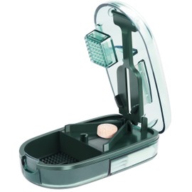 ColeMela Pill Cutter Splitter for Small and Tiny Pills, or Large Pills. V-Shaped Design for Multiple Sizes. Safety Blade Guard. Loss-Proof Built-in Small Brush & Sliding Door Pill Storage (Green)