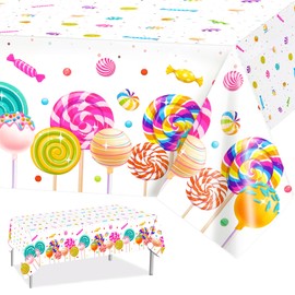 PHOGARY Sweet Candyland Tablecloth, 1 Pack Candies Theme Plastic Table Cover, Two Sweet Birthday Table Cloths Colorful Lollipop Tablecovers for Girls Party Candy Land Party Decoration - 51" x 87"