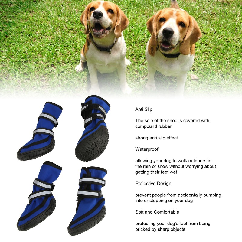 4Pcs Dog Boots Waterproof Prevent Slipping Reflective Large Dog Winter