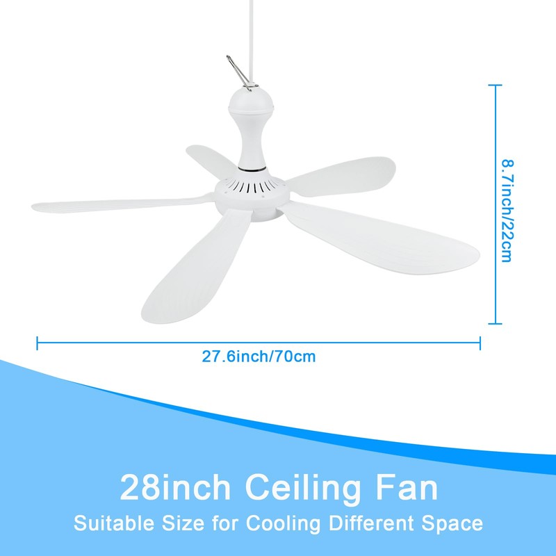 SCOOYEEES 28" AC 110V Portable Ceiling Fan with ON/OFF Switch,