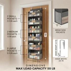 HOMELUX THEORY UPGRADED 6 Tiers Over The Door Organizer Hanging - 100D EXTRA THICK & 50lbs HUGE CAPACITY, 12 Side Mesh Pockets Over The Door Shoe Organizer, Hanging Closet Organizer (Dark Gray, 2pc)