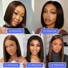 Wig for Women Natural Brazilian 13x4 Lace Front Bob Wig Human Hair Straight Wig Lace Brown 4# Natural Color 150% Density (12 Inch)