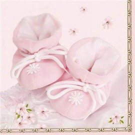 20 Napkins Cuddly Shoes on Pink for Baby Shower, Christening or Children's Birthday Party for Girls 33 x 33 cm