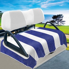 YOKYHOM Golf Cart Seat Covers, Soft Seat Towel Blanket Protects from Heat, Cold & Sweat, Machine Washable, Fits EZGO, Club Car, Yamaha and More 2 & 4 Passenger Carts, Blue Stripes