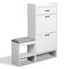2-Tier White 100*25*117cm Particleboard Shoe Cabinet with Flip Lid and