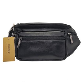 Riñonera de piel vintage para hombres y mujeres, viajes, senderismo, correr, cinturón delgado para teléfono celular, monedero, bolsa de café, bolsa de piel, negro