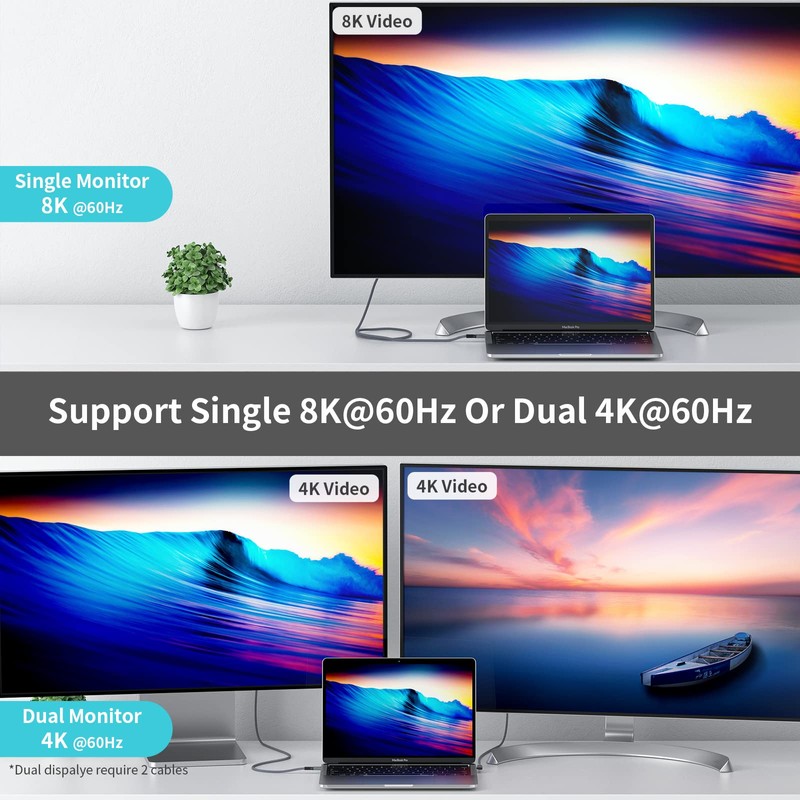 Cable for Thunderbolt 4 Cable 6.6ft, PHIXERO Right Angle Thunderbolt