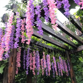 WEISPARK Fake Hanging Flowers - 12 Pieces 3.75 Feet/Piece Artificial Wisteria Vine Ratta Hanging Garland Silk Flowers for Home Party Wedding Decor (Light Purple)