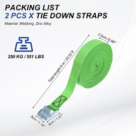 PATIKIL 1" x 30ft Lashing Strap with Buckles, 2 Pcs Cam Buckle Tie Down Straps Adjustable Heavy Duty Secure Cinch Straps Up to 551 lbs for Cargo Kayak Bicycles, Green