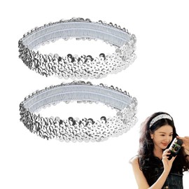 Silver Sequin Headband Elastic Head Bands for Women's Hair No Slip Hair Bands Sparkly Headband for Sports Headbands for Women Stretchy Glitter Hairband for Girls 70s Disco Headbands 2PCS