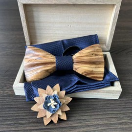 HZQIFEI Wooden Bow with Square Fabric and Wooden Brooch for Gift, Reception, Wedding, C7, One Size, C7