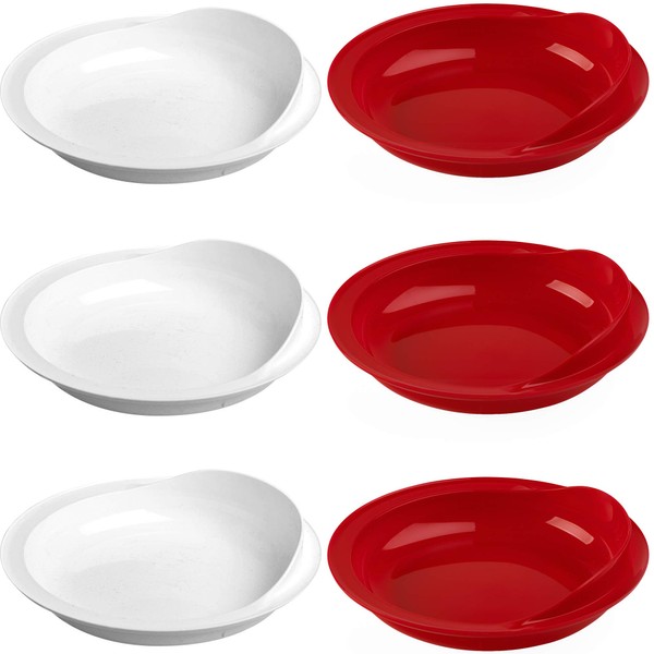 Providence Spillproof 9" Scoop Plate High-Low Adaptive Bowl - 6-Pack Red and White - Dish for Disabled, Handicapped, and Elderly Adults with Special Needs from Parkinsons, Dementia, Stroke or Tremors