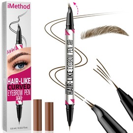 iMethod Curved Eyebrow Pen - Microblading, Liquid,  2-in-1 Dual-Ended with Micro-Fork-Tip Applicator, Waterproof and Long Lasting Makeup Cosmetic:_03 Black Brown