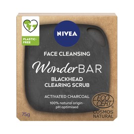 NIVEA WonderBAR Anti-Blackhead Face Scrub (75g), Exfoliating Face Scrub to Remove Blackheads, Vegan Face Cleanser with Active Charcoal, Soap Free Face Wash