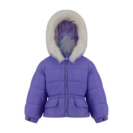 LONDON FOG Girls' Heavyweight Puffer Jacket with Faux Fur Hood and Fleece Lining, Peri, 10/12