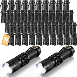 Tujoe 30 Pcs Mini LED Flashlight Pack 260 Lumens Pocket Tactical Torch Adjustable Focus Zoomable Sk68 3 Mode Small LED Handheld Tac Light Pen Flashlight for Emergency Camping Hiking Travel