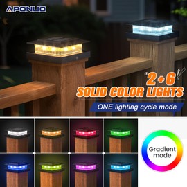 APONUO 12 Pack Solar Post Cap Lights RGB Color Changing - 8 Solid Colors & Flowing Multicolor, IP65 Waterproof for 4x4 Wood/Vinyl Posts, Auto On/Off Deck Fence Patio Garden Lighting, Black