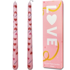 Topsics Valentine's Day Taper Candles, 10 inch Pink Taper Candle Set of 2, Unscented Heart Patterns Candlesticks, Valentines Day Candles