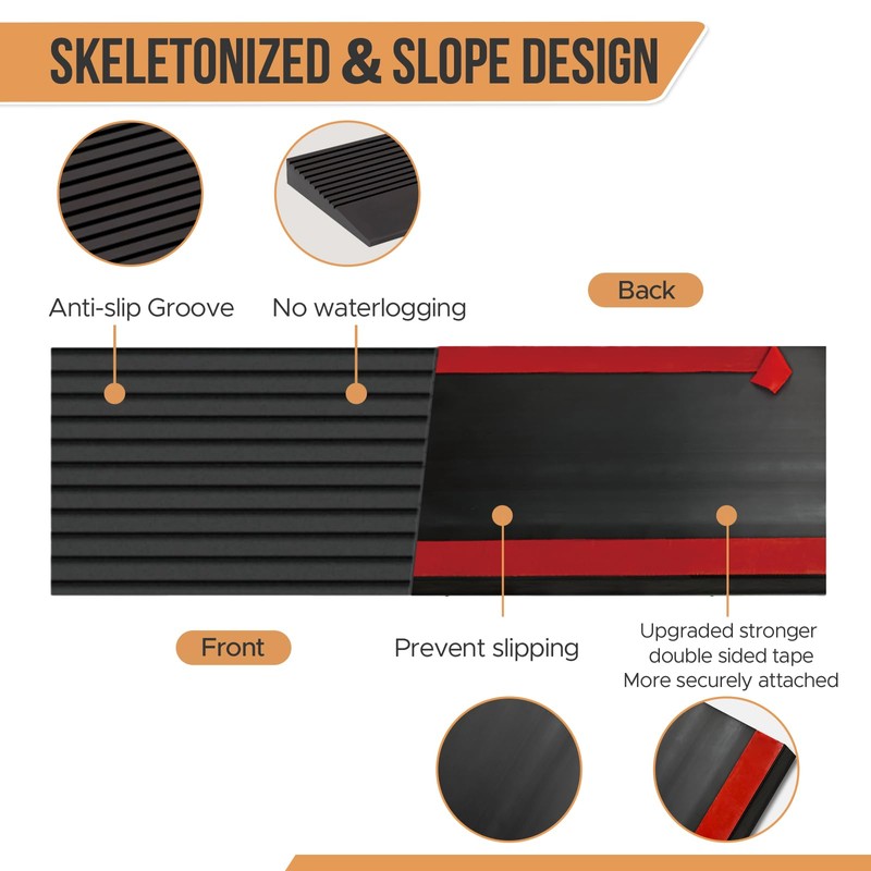 1" Rise Threshold Ramp, 35.4" Wide Natural Rubber Door Ramp