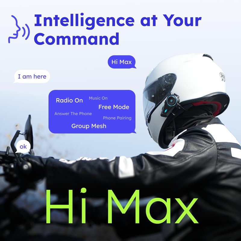 MAXRUNON D10 Bluetooth Headset for Motorcycle, Smart Voice Control, 4-Rider