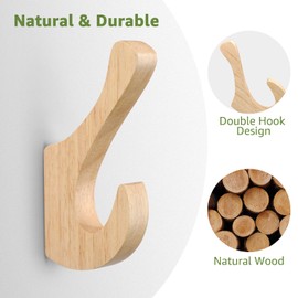 SAUNNIHEN Pack of 4 Single Coat Hooks, Wooden Multifunctional Wall Hooks, Vintage, Towel Hooks, Coat Hooks for Bedroom, Living Room, Hallway (Double Hook)
