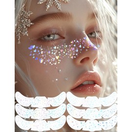 Wugbc 6 Pcs Glitter Freckles Face Tattoo, Silver Holographic Freckle Face Glitter Temporary Tattoos Long Lasting, Multichrome Iridescent Sparkle Freckles Rave Festival Accessories for Women, Set B